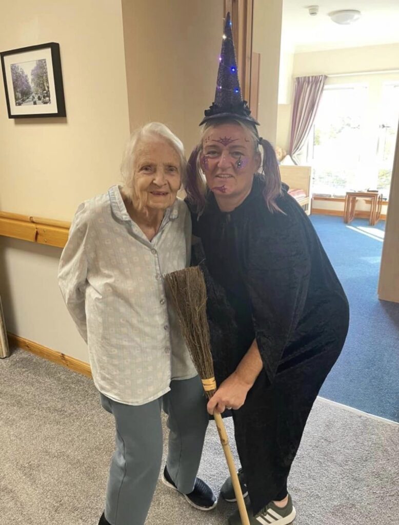 Resident and Staff Member During Halloween