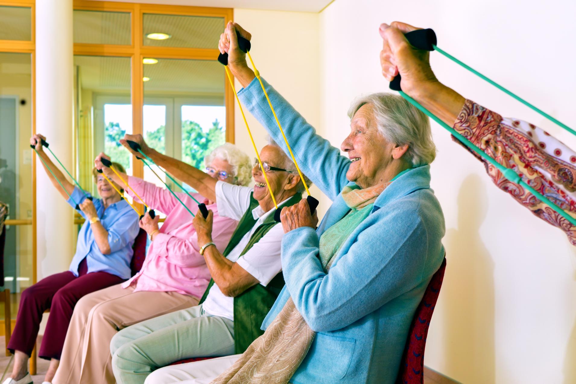 seated exercise class in a care home
